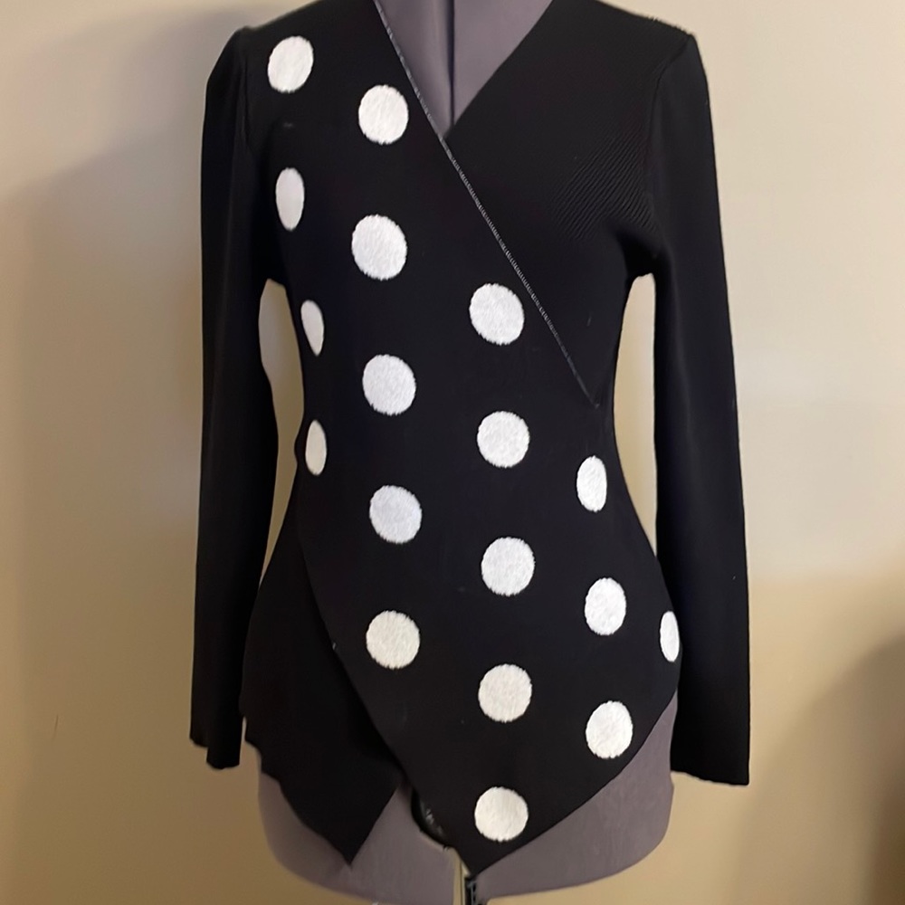 Black Polka Dot Wrap-Style Women’s Sweater